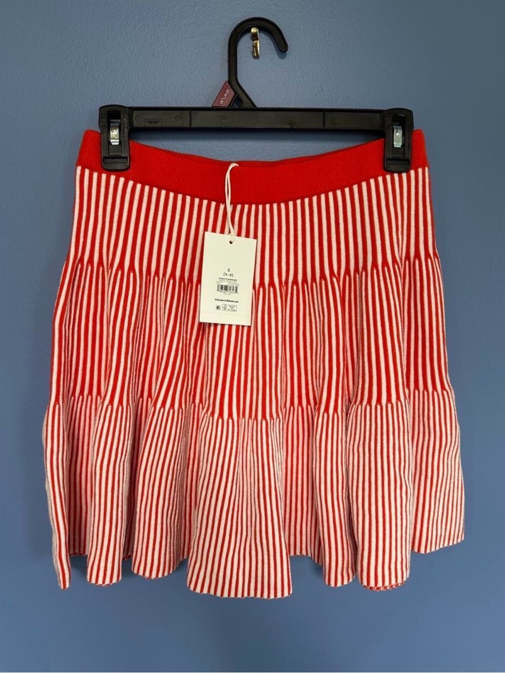 Striped Red & White Mini Skirt - Women's Flared Knit Skirt